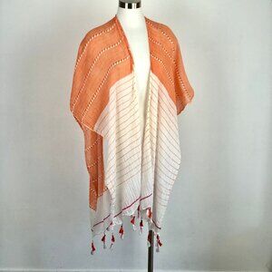 MerSea Mer Sea Orange White Light Cotton Shawl Poncho Coverup Tassels One Size